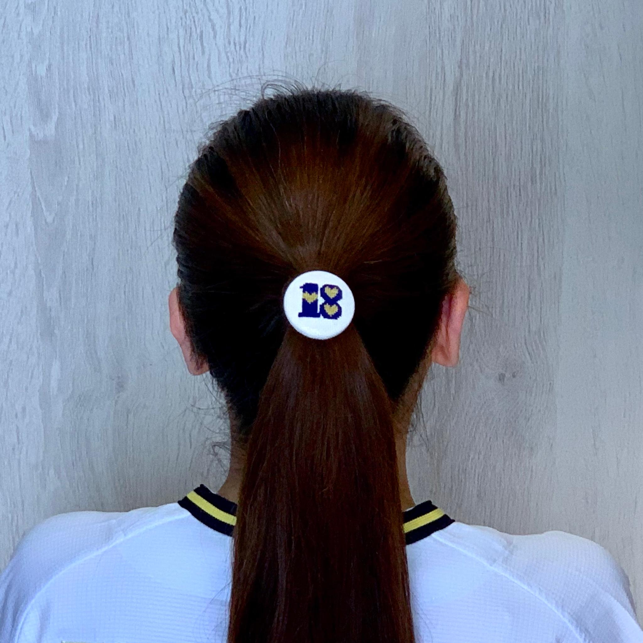 【番号オーダー可能】千葉ロッテマリーンズ風カラー くるみボタンのヘアゴム クロスステッチ刺繍 | 3枚目